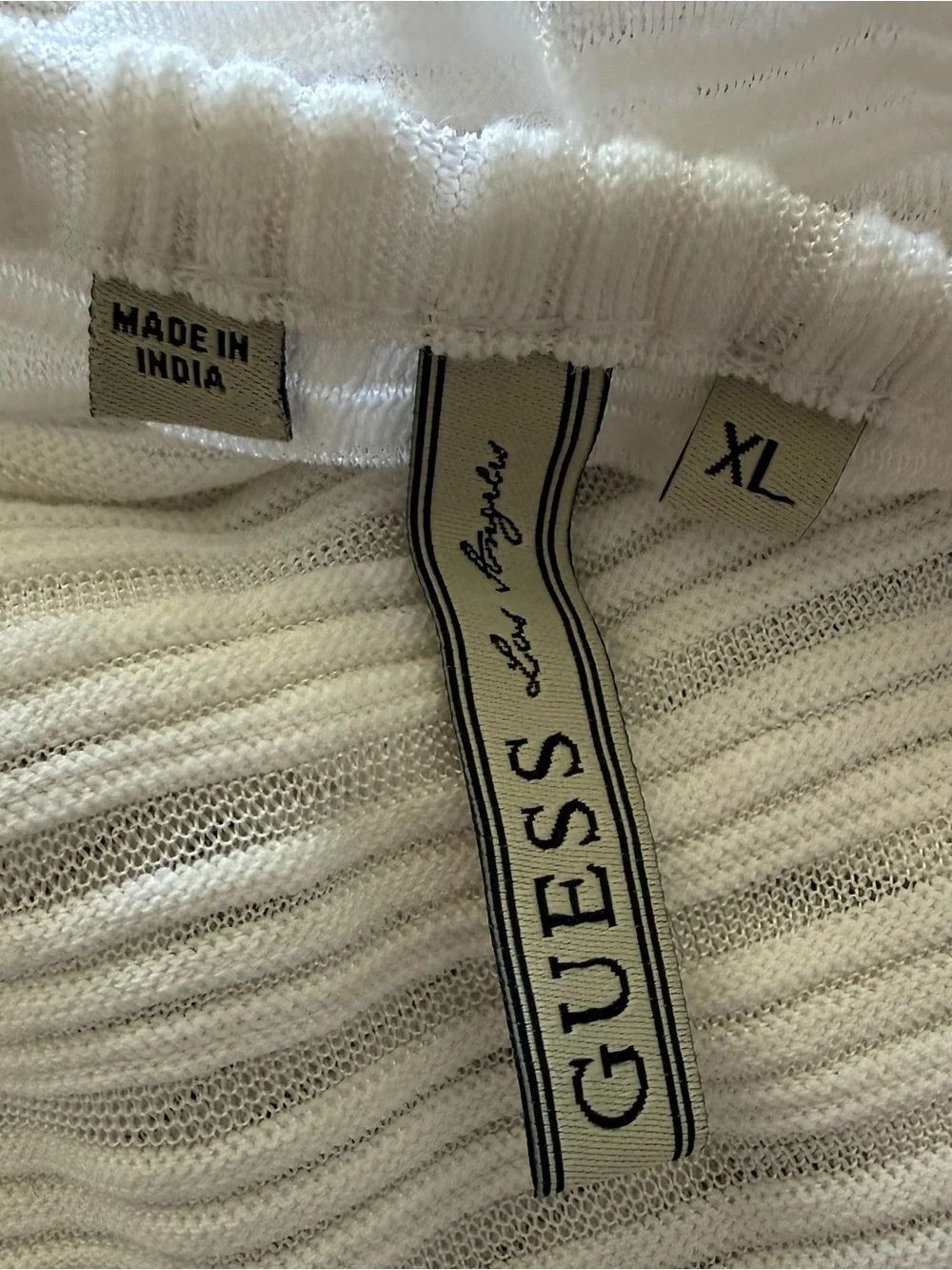 Guess White Textured Long-Sleeve Tee
